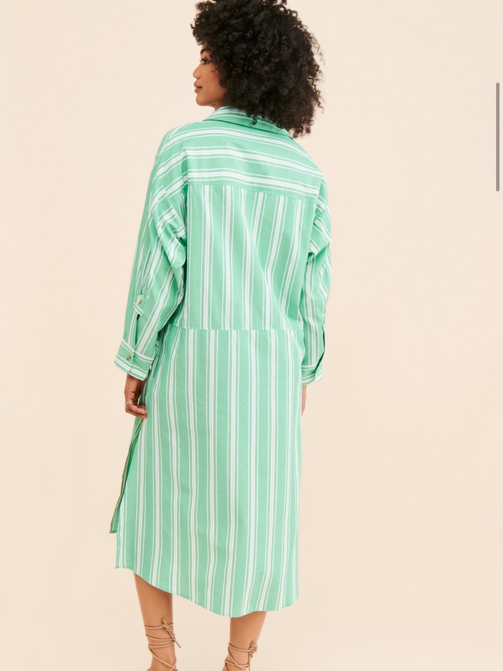 NWT Anthropologie Mint Green and White Striped Midi Shirt Dress Cotton - Picture 2 of 14